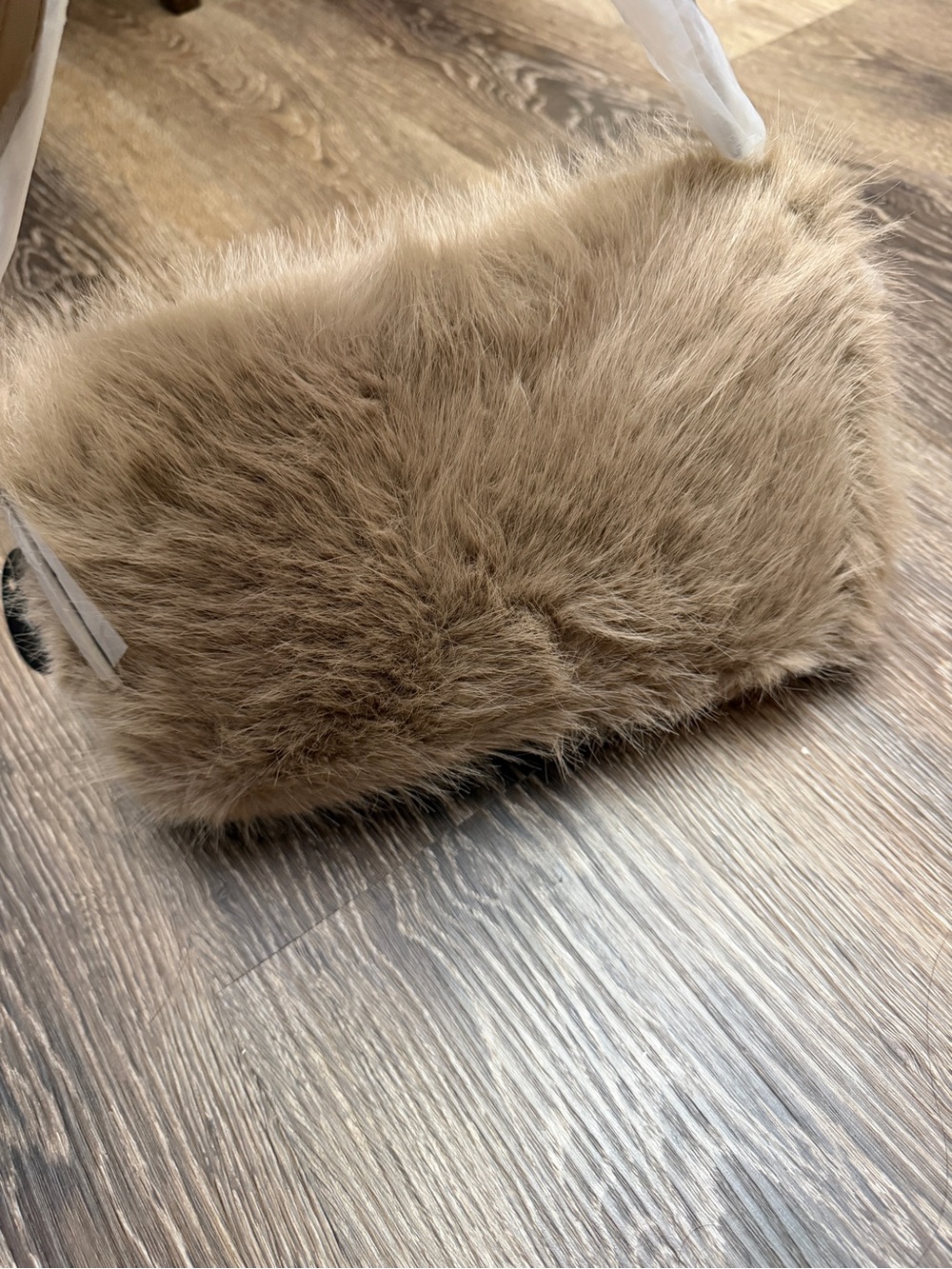 BCBG Faux Fur Taupe Shoulder Bag with Buckle Accent - Picture 2 of 5